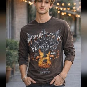 Hard Rock Cafe Dark Brown Guitar Graphic Long Sleeve Tee